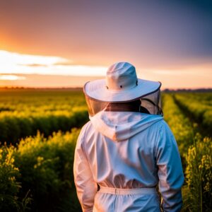 Texas beekeeper looking at agricultural fields