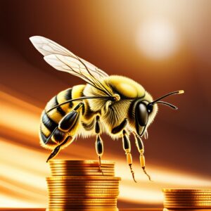 Honeybee on gold coins to symbolize tax savings with agricultural exemption